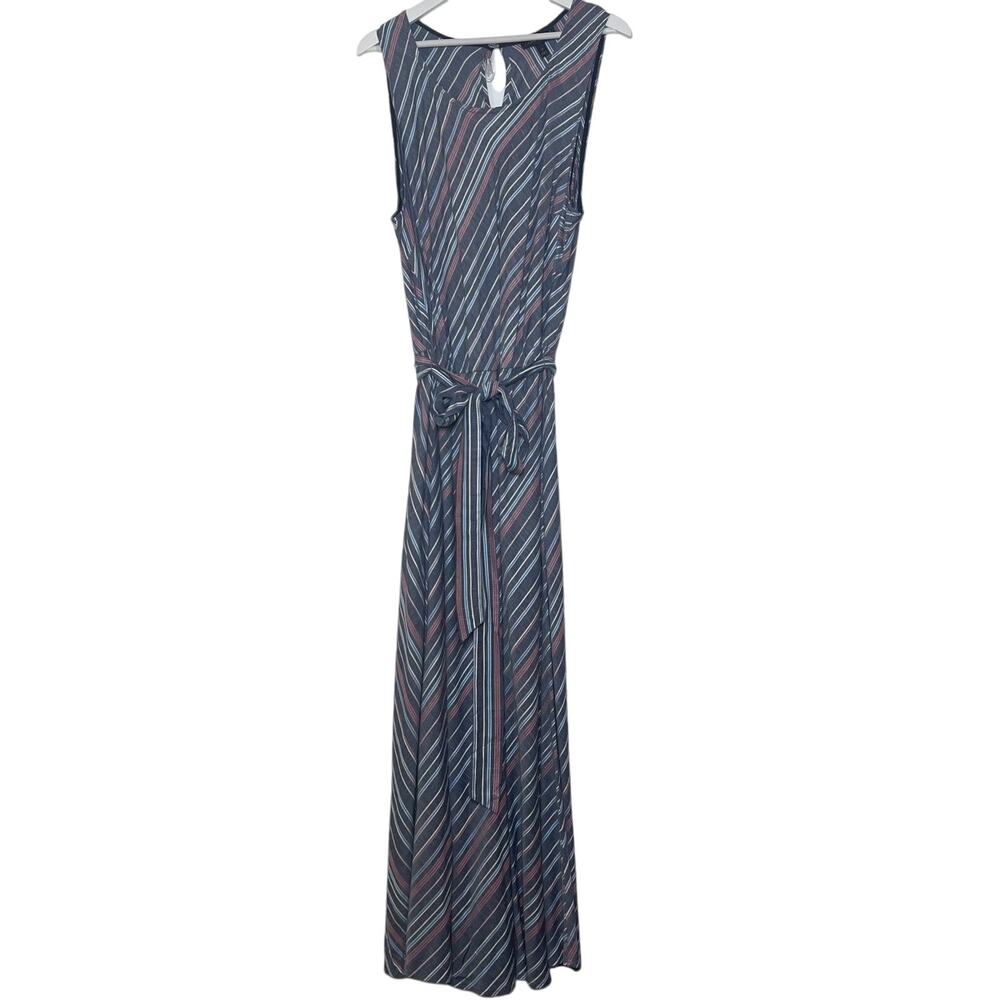 Lane Bryant Women's Dress 18 Plus Maxi Gray Sleeveless Striped Tie Waist Stretch